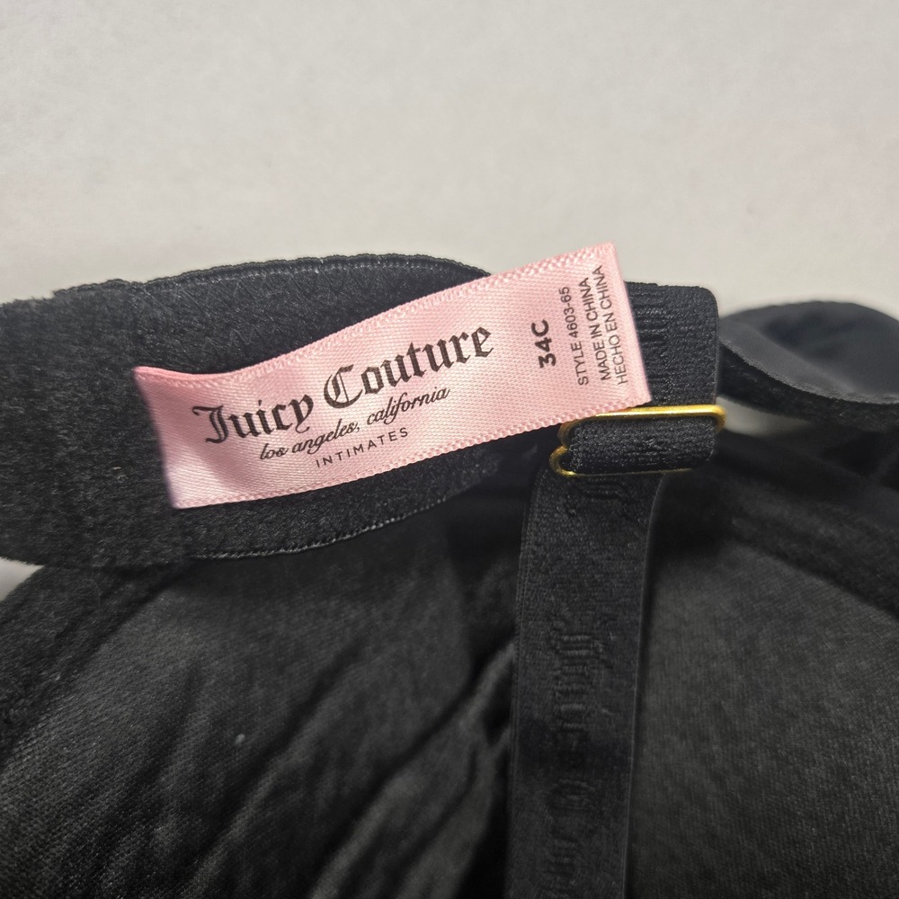 Juicy Couture T-Shirt Padded Push-Up Bra Women 34C Black Logo Strap Intimate - Picture 3 of 5